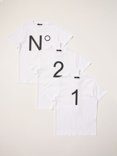 N°21 Kids' Set Of 3 N ° 21 Cotton T-shirts In White