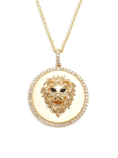 Effy Women's 14k Yellow Gold, Black & White Diamond Lion Pendant Necklace