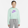 Nike Sportswear Club Big Kids' French Terry Cropped Hoodie In Mint Foam,violet Shock