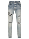 Amiri Skinny-fit Appliquéd Panelled Distressed Jeans In Blue