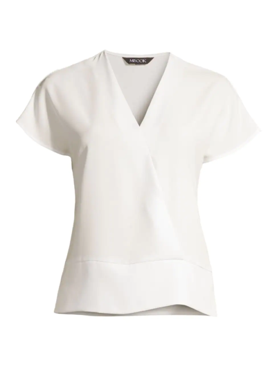 Misook Crepe Short Sleeve V-neck Blouse In White