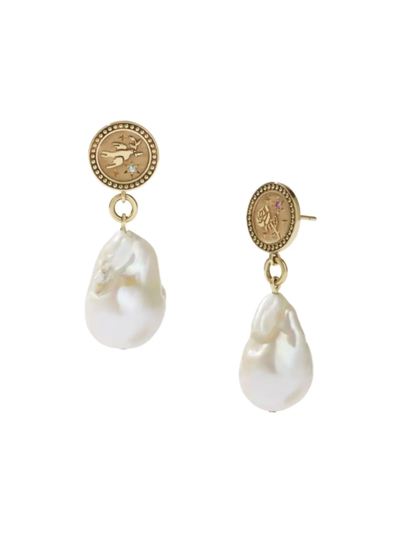 Meadowlark Women's Gloria Amulet 9k Gold, Sapphire & Pearl Drop Earrings