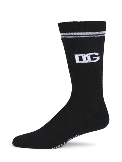 Dolce & Gabbana Dg Logo Calf Socks In Black
