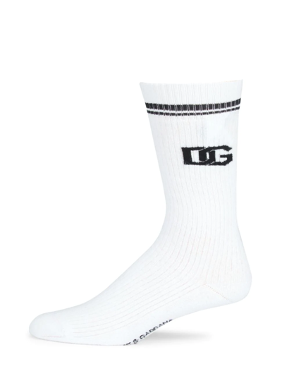 Dolce & Gabbana Dg Logo Calf Socks In White