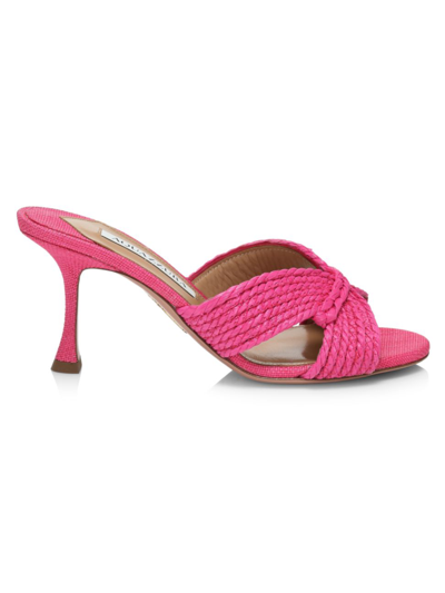 Aquazzura Rope Raffia Mule Stiletto Sandals In Pink