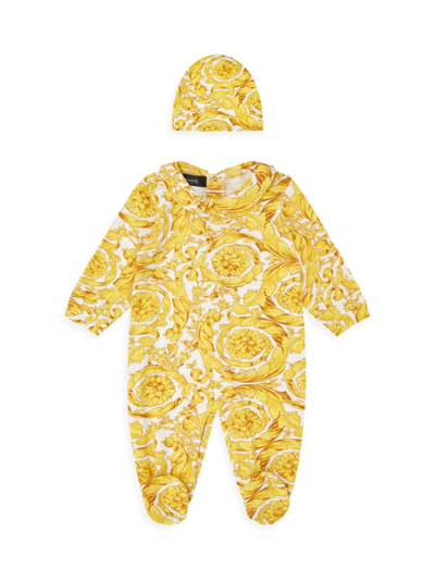 Versace Babies' Barocco Graphic-print Stretch-cotton Sleepsuit Set 0-6 Months In White