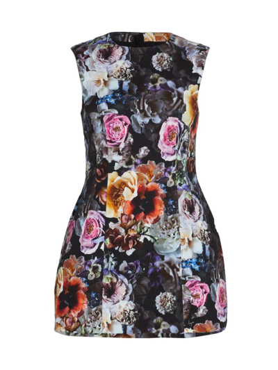 Adam Lippes Floral-print Stretch Cotton-twill Mini Dress In Black Floral