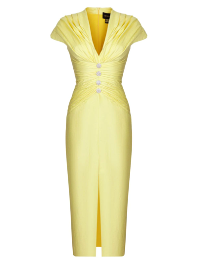 Rasario Women's Button-embellished Ruched Linen-blend Midi Dress