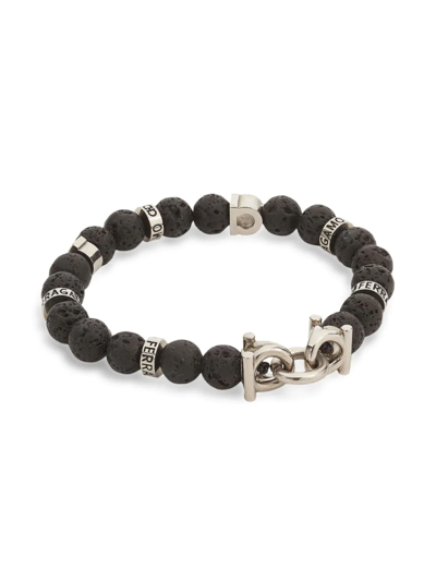 Ferragamo Men's Beaded Gancini Bracelet In Black Grey