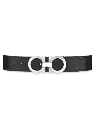 Ferragamo Reversible And Adjustable Gancini Belt In Black