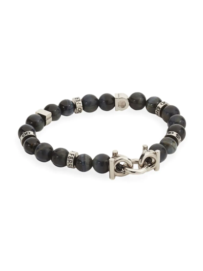 Ferragamo Beaded Bracelet In Black Silver