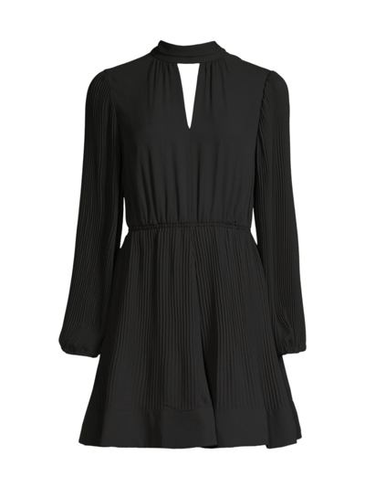 Milly Val Mock-neck Pleated Dress In Black
