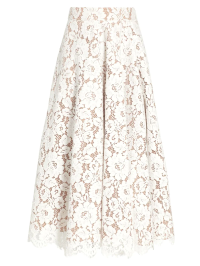 Michael Kors Large Floral Lace Circle Midi Skirt In Optic Whit