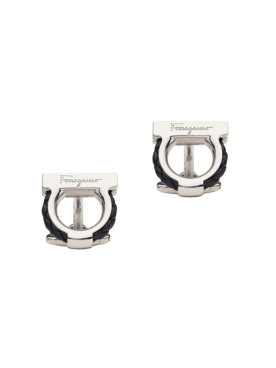 Ferragamo G Frame 2-piece Cufflink Set In Pelle Black Silver