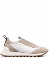 Brunello Cucinelli Mixed Leather Slip-on Runner Sneakers In Earth
