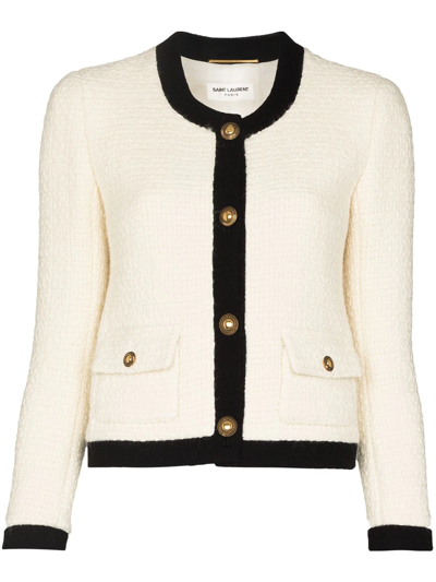 Saint Laurent Single-breasted Tweed Jacket In White | ModeSens
