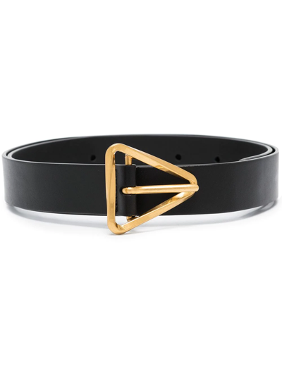 Bottega Veneta Twisted Triangle Napa Buckle Belt In Black Gold
