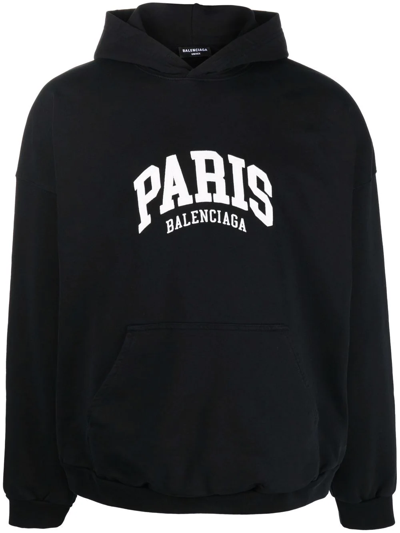 Balenciaga Paris Logo刺绣连帽衫 In Black,white