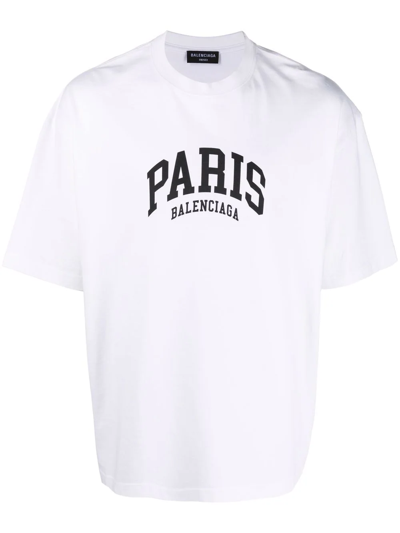 Balenciaga Paris Slogan-print Cotton-jersey T-shirt In White,black