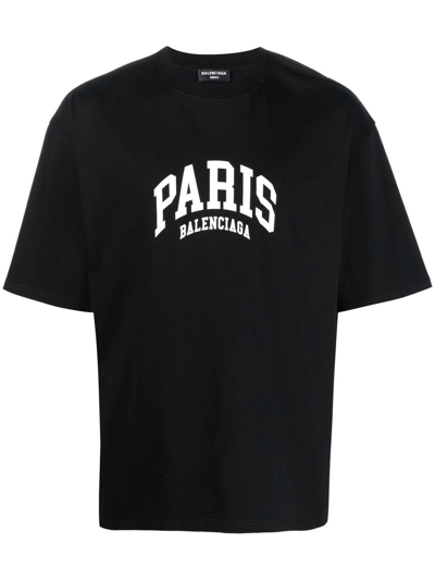 Balenciaga Paris Slogan-print Cotton-jersey T-shirt In Black