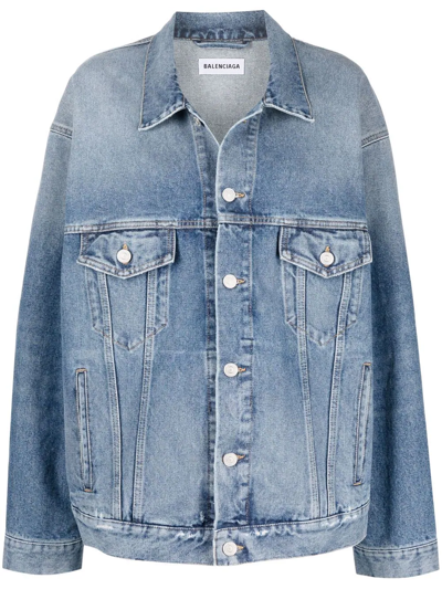 Balenciaga Oversized Vintage Denim Jacket In Blue