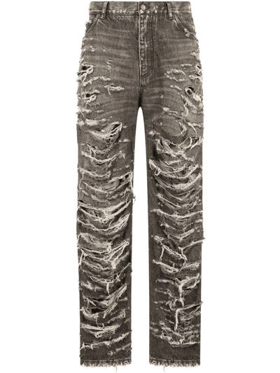 Dolce & Gabbana Ripped Wide Leg Jeans In Grau