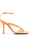 Bottega Veneta Multi Strap Stretch High-heel Sandals In Tangerine