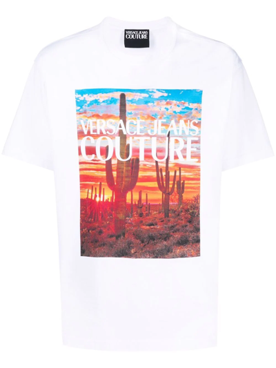 Versace Jeans Couture Logo印花棉质t恤 In White