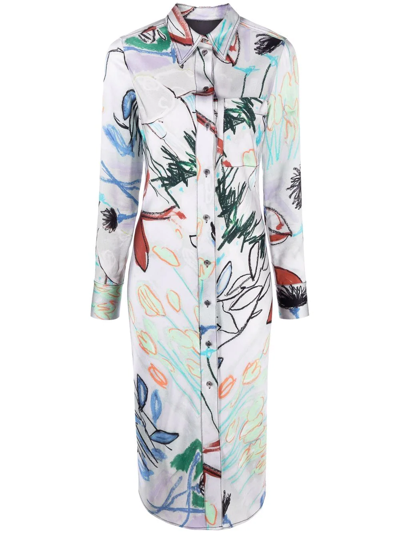 Paul Smith Forest Sketches Print Midi Shirtdress In Blue