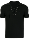 DION LEE LACE-UP RIBBED-KNIT POLO SHIRT
