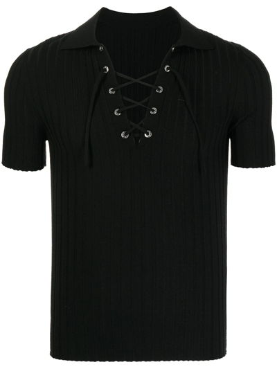 Dion Lee Tie-detail Short-sleeved Polo Shirt In Black