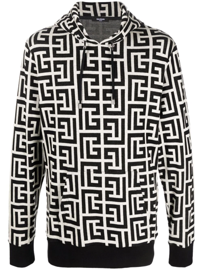 Balmain Monogrammed Hooded Sweatshirt Men In Black