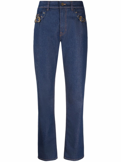 Versace Jeans Couture Buckle-embellished Straight Jeans In Blau