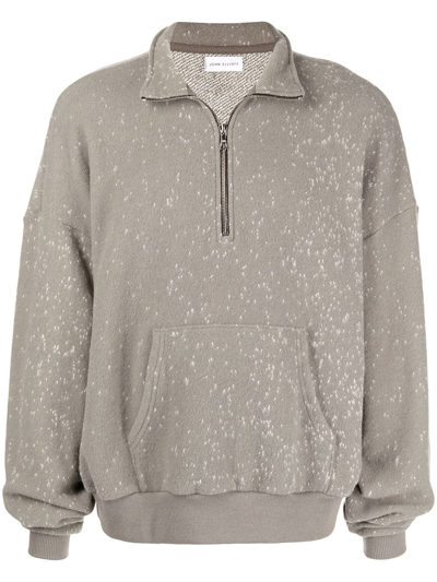 John Elliott Grey Spec Wool Half-zip Sweater In Moss Grey