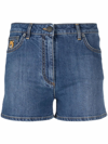Moschino Short With Teddy Embroideredcotton Denim Short With Teddy Embroidered In Blau