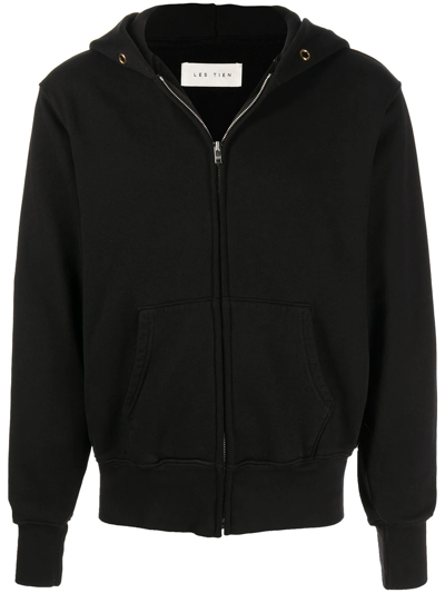 Les Tien Zipped Cotton Hoodie In Schwarz