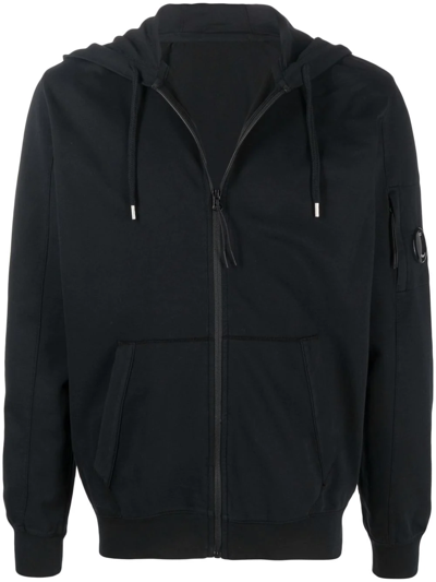 C.p. Company Logo-patch Zip-up Hoodie In Black