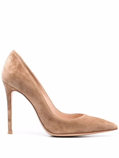 Gianvito Rossi Pointed-toe Suede Pumps In Braun