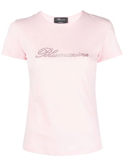 Blumarine Rhinestone-embellished Cotton T-shirt In Fuchsia