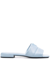 Prada Quilted Lambskin Logo Flat Sandals In Blue