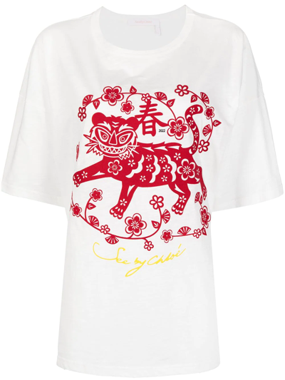 See By Chloé Graphic-print Short-sleeved T-shirt In Weiss