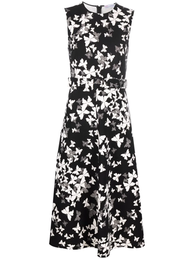 Red Valentino Butterfly-print Belted Dress In White