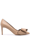 Ferragamo Zoey Bow-detail Leather Pumps In Nude