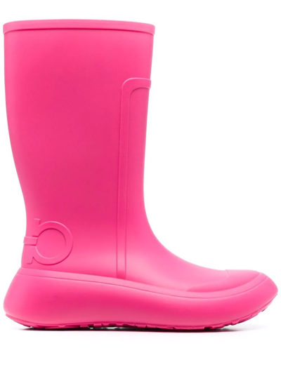 Ferragamo Rainboot Gancini Logo Ankle Boots In Pink
