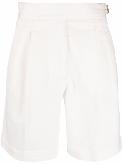 Red Valentino Lace-up Ruffle-trimmed Cotton-blend Shorts In White