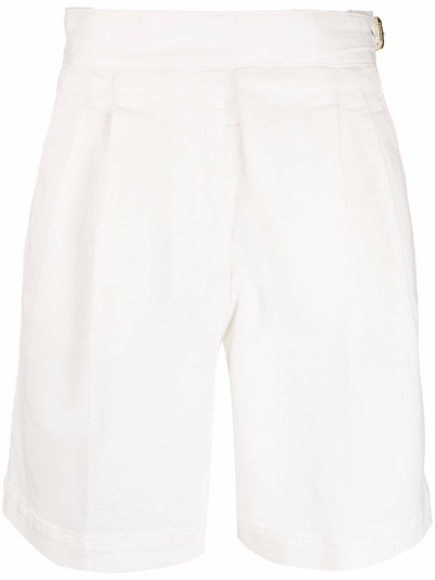Red Valentino Lace-up Ruffle-trimmed Cotton-blend Shorts In Bianco Ottico