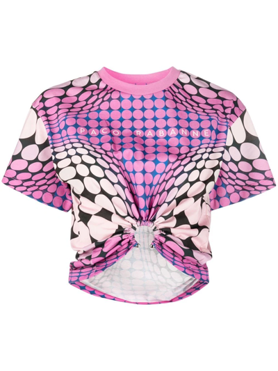 Rabanne Optical Illusion Logo-print Cropped T-shirt In Pink