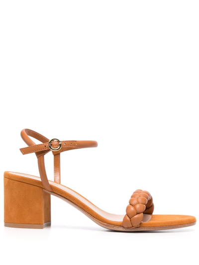 Gianvito Rossi Monza Braided Leather Driver Loafers In Camelfarben