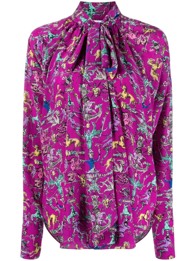 Patou Stories And Tales-print Silk Blouse In Pink