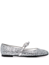 Ferragamo Bow-detail Glitter Ballerina Shoes In Silber